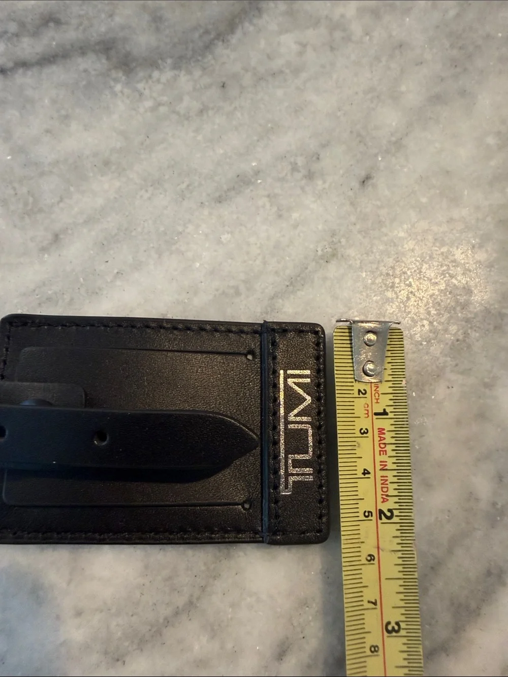 TUMI Leather Luggage Tag ID Holder in Dark Charcoal Black